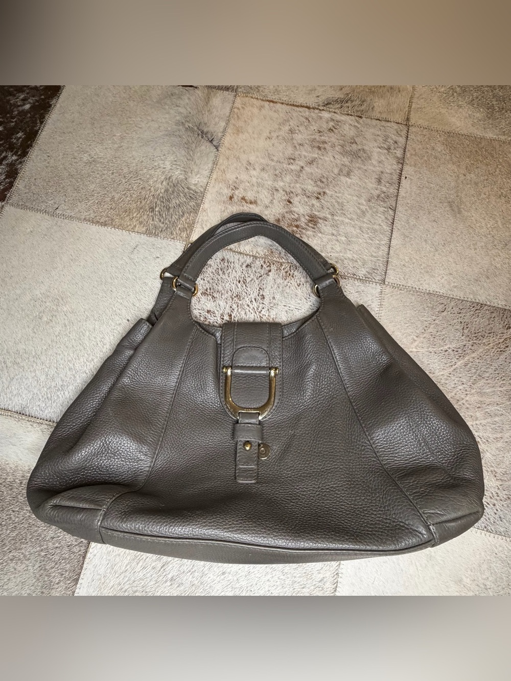 Gucci Greenwich Large Hobo Gray Pebbled Leather Shoulder Bag Authentic  268747